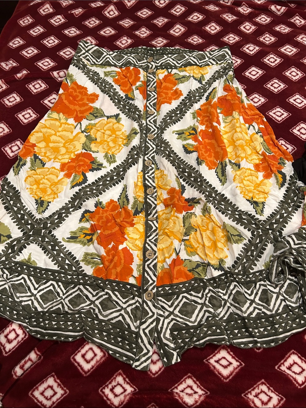 Cato Floral Maxi Skirt in White, Orange & Yellow